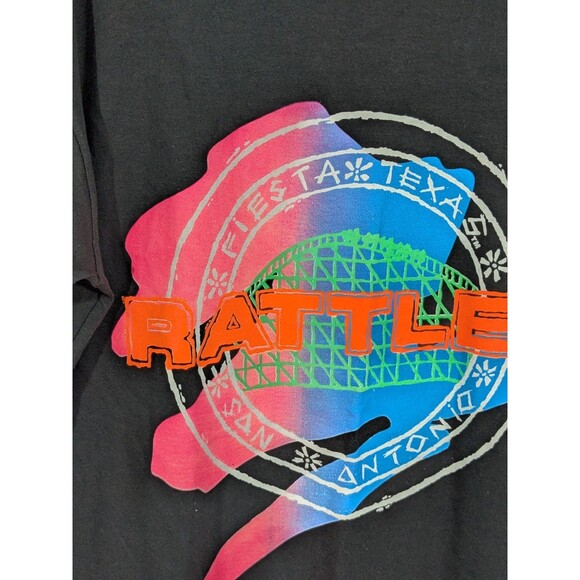 Vintage Fiesta Texas Rattler Roller Coaster Black T-Shirt Mens XL Single Stitch - Picture 4 of 8
